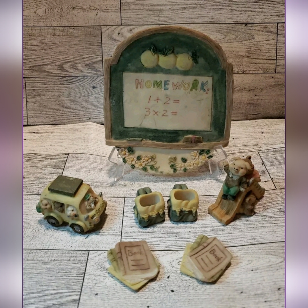 Vtg Popular Imports Mini Resin  School Set Decor Pigs Bunny Dog